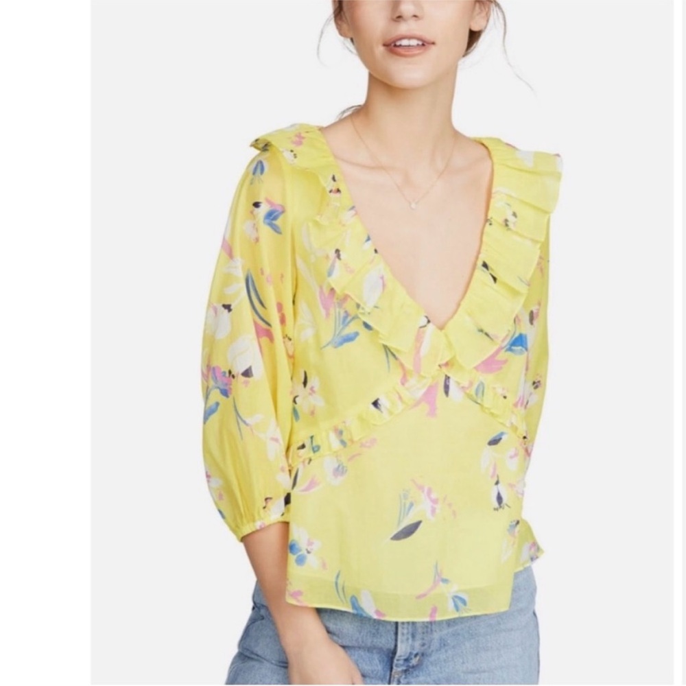 Tanya Taylor Yellow Floral Blouse